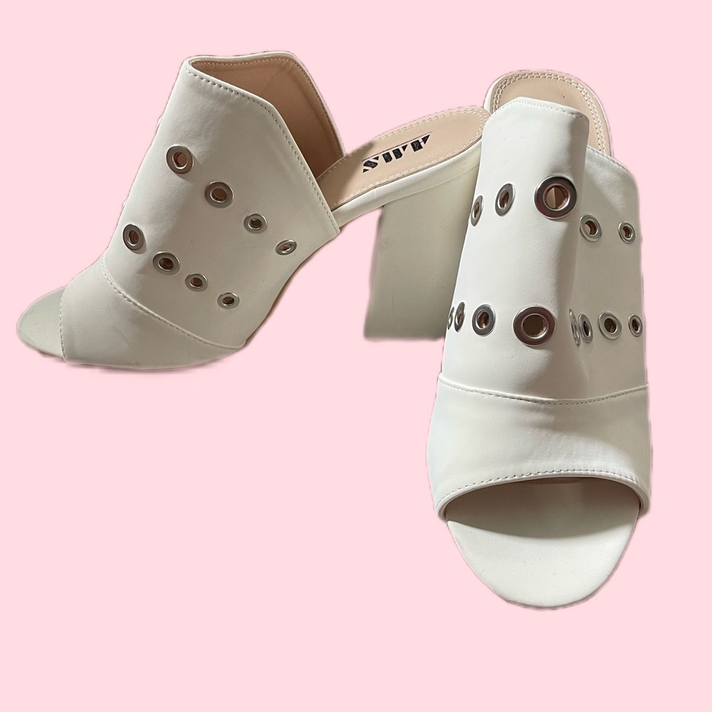 White grommet sexy mule heels